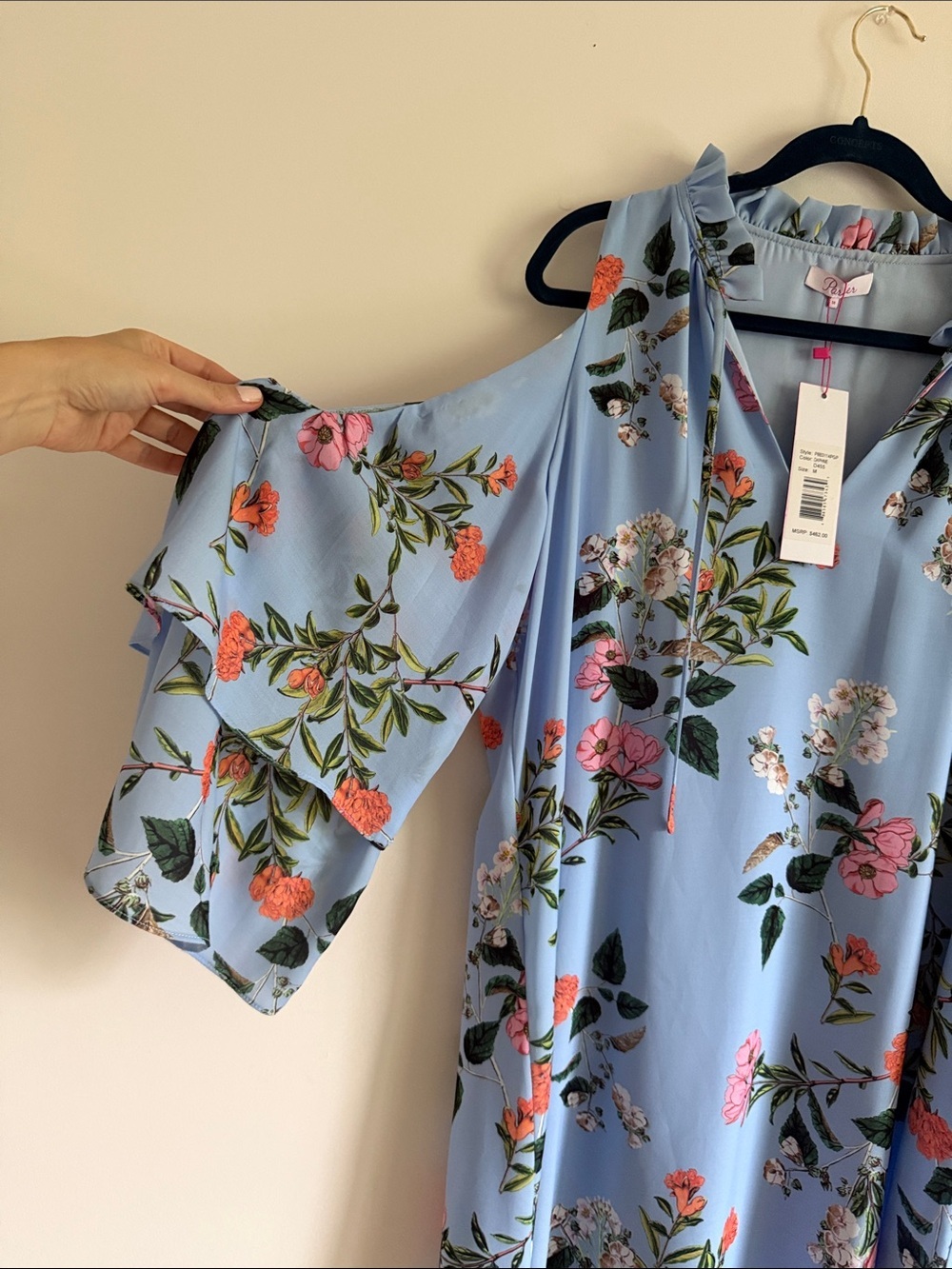 NWT Parker Sky Blue Floral Shoulder Dress Flowy Feminine Size 8 - Picture 5 of 12